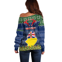 Personalised Niue Christmas Off Shoulder Sweater Coat of Arms and Map Beautiful Merry Xmas Snowflake LT03 - Polynesian Pride
