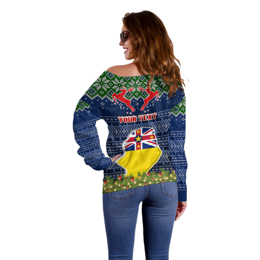 Personalised Niue Christmas Off Shoulder Sweater Coat of Arms and Map Beautiful Merry Xmas Snowflake LT03 - Polynesian Pride