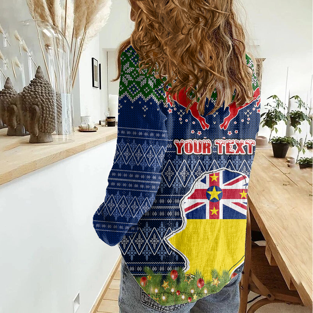 Personalised Niue Christmas Women Casual Shirt Coat of Arms and Map Beautiful Merry Xmas Snowflake LT03 - Polynesian Pride