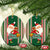 Kiribati Christmas Ceramic Ornament Santa With Gift Bag Behind Ribbons Seamless Green Maori LT03 - Polynesian Pride