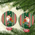 Kiribati Christmas Ceramic Ornament Santa With Gift Bag Behind Ribbons Seamless Green Maori LT03 Green - Polynesian Pride