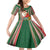 Kiribati Christmas Family Matching Off Shoulder Short Dress and Hawaiian Shirt Santa With Gift Bag Behind Ribbons Seamless Green Maori LT03 Daughter's Dress Green - Polynesian Pride