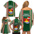 Kiribati Christmas Family Matching Off Shoulder Short Dress and Hawaiian Shirt Santa With Gift Bag Behind Ribbons Seamless Green Maori LT03 - Polynesian Pride