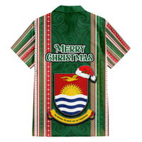 Kiribati Christmas Family Matching Tank Maxi Dress and Hawaiian Shirt Santa With Gift Bag Behind Ribbons Seamless Green Maori LT03 - Polynesian Pride
