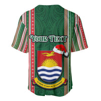 Custom Kiribati Christmas Baseball Jersey Santa With Gift Bag Behind Ribbons Seamless Green Maori LT03 - Polynesian Pride