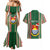 Custom Kiribati Christmas Couples Matching Mermaid Dress and Hawaiian Shirt Santa With Gift Bag Behind Ribbons Seamless Green Maori LT03 - Polynesian Pride