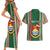 Custom Kiribati Christmas Couples Matching Short Sleeve Bodycon Dress and Hawaiian Shirt Santa With Gift Bag Behind Ribbons Seamless Green Maori LT03 - Polynesian Pride