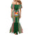 Custom Kiribati Christmas Family Matching Mermaid Dress and Hawaiian Shirt Santa With Gift Bag Behind Ribbons Seamless Green Maori LT03 - Polynesian Pride