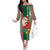 Custom Kiribati Christmas Family Matching Off Shoulder Long Sleeve Dress and Hawaiian Shirt Santa With Gift Bag Behind Ribbons Seamless Green Maori LT03 Mom's Dress Green - Polynesian Pride