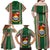 Custom Kiribati Christmas Family Matching Off Shoulder Maxi Dress and Hawaiian Shirt Santa With Gift Bag Behind Ribbons Seamless Green Maori LT03 - Polynesian Pride