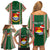 Custom Kiribati Christmas Family Matching Off Shoulder Short Dress and Hawaiian Shirt Santa With Gift Bag Behind Ribbons Seamless Green Maori LT03 - Polynesian Pride