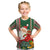 Custom Kiribati Christmas Kid T Shirt Santa With Gift Bag Behind Ribbons Seamless Green Maori LT03 Green - Polynesian Pride