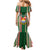 Custom Kiribati Christmas Mermaid Dress Santa With Gift Bag Behind Ribbons Seamless Green Maori LT03 - Polynesian Pride