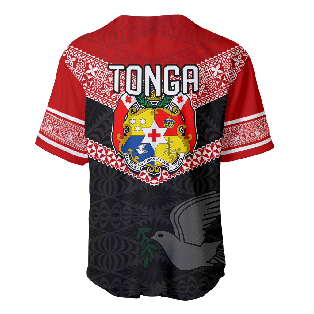 Tonga Baseball Jersey Tonga Coat of Arms with Seamless Tapa Ngatu Pattern LT03 - Polynesian Pride