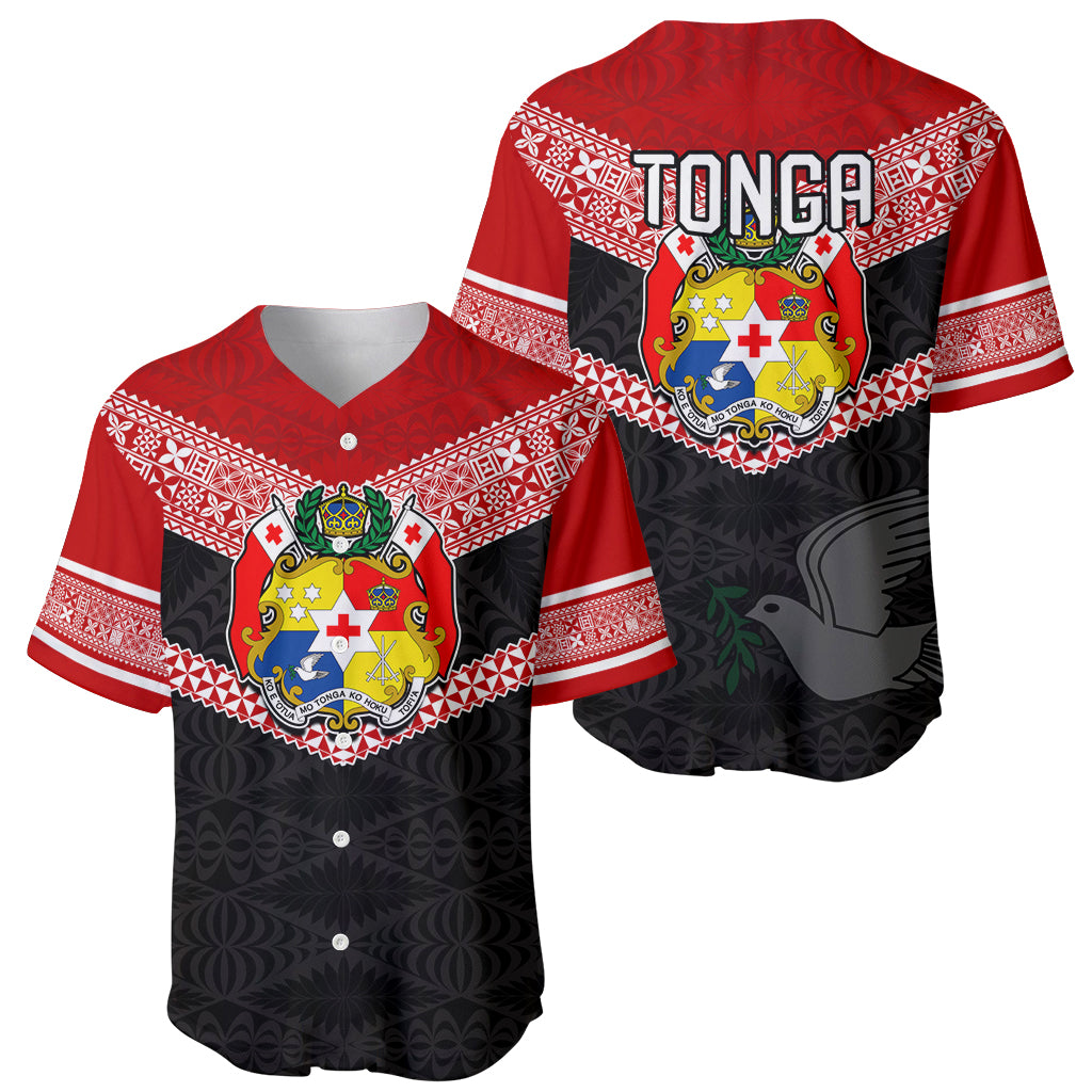 Tonga Baseball Jersey Tonga Coat of Arms with Seamless Tapa Ngatu Pattern LT03 - Polynesian Pride