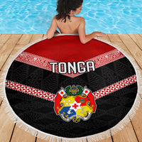 Tonga Beach Blanket Tonga Coat of Arms with Seamless Tapa Ngatu Pattern LT03 - Wonder Print Shop