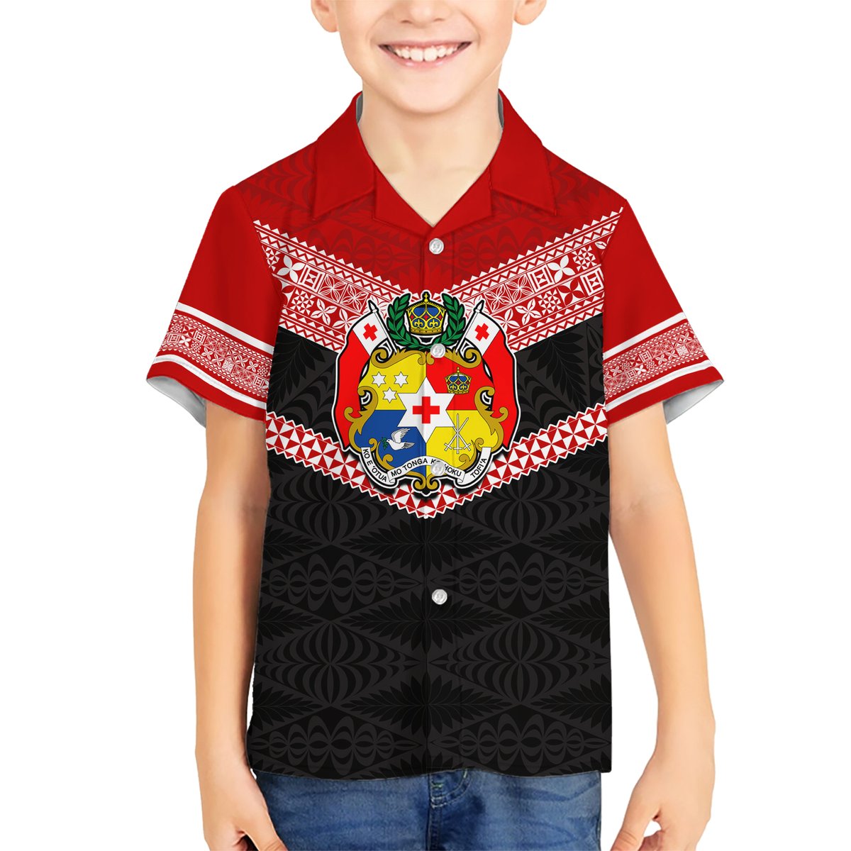 Tonga Hawaiian Shirt Tonga Coat of Arms with Seamless Tapa Ngatu Pattern LT03 - Polynesian Pride