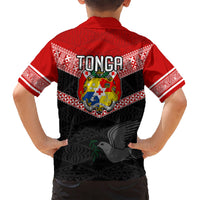 Tonga Kid Hawaiian Shirt Tonga Coat of Arms with Seamless Tapa Ngatu Pattern LT03 - Polynesian Pride