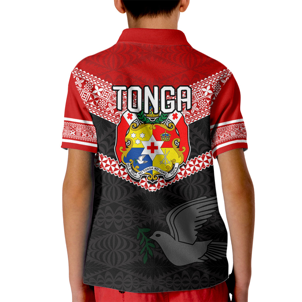 Tonga Kid Polo Shirt Tonga Coat of Arms with Seamless Tapa Ngatu Pattern LT03 - Polynesian Pride