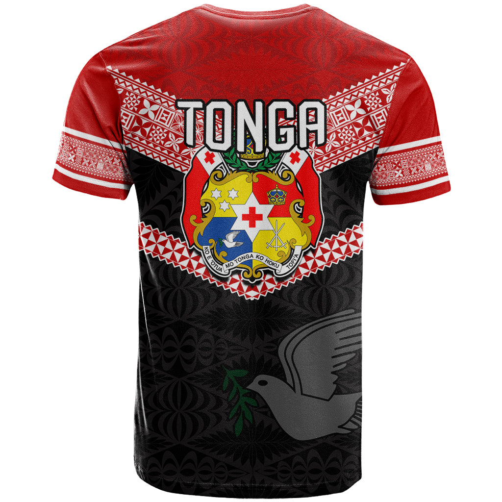 Tonga T Shirt Tonga Coat of Arms with Seamless Tapa Ngatu Pattern LT03 - Polynesian Pride