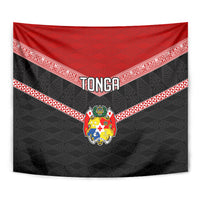 Tonga Tapestry Tonga Coat of Arms with Seamless Tapa Ngatu Pattern LT03 - Polynesian Pride
