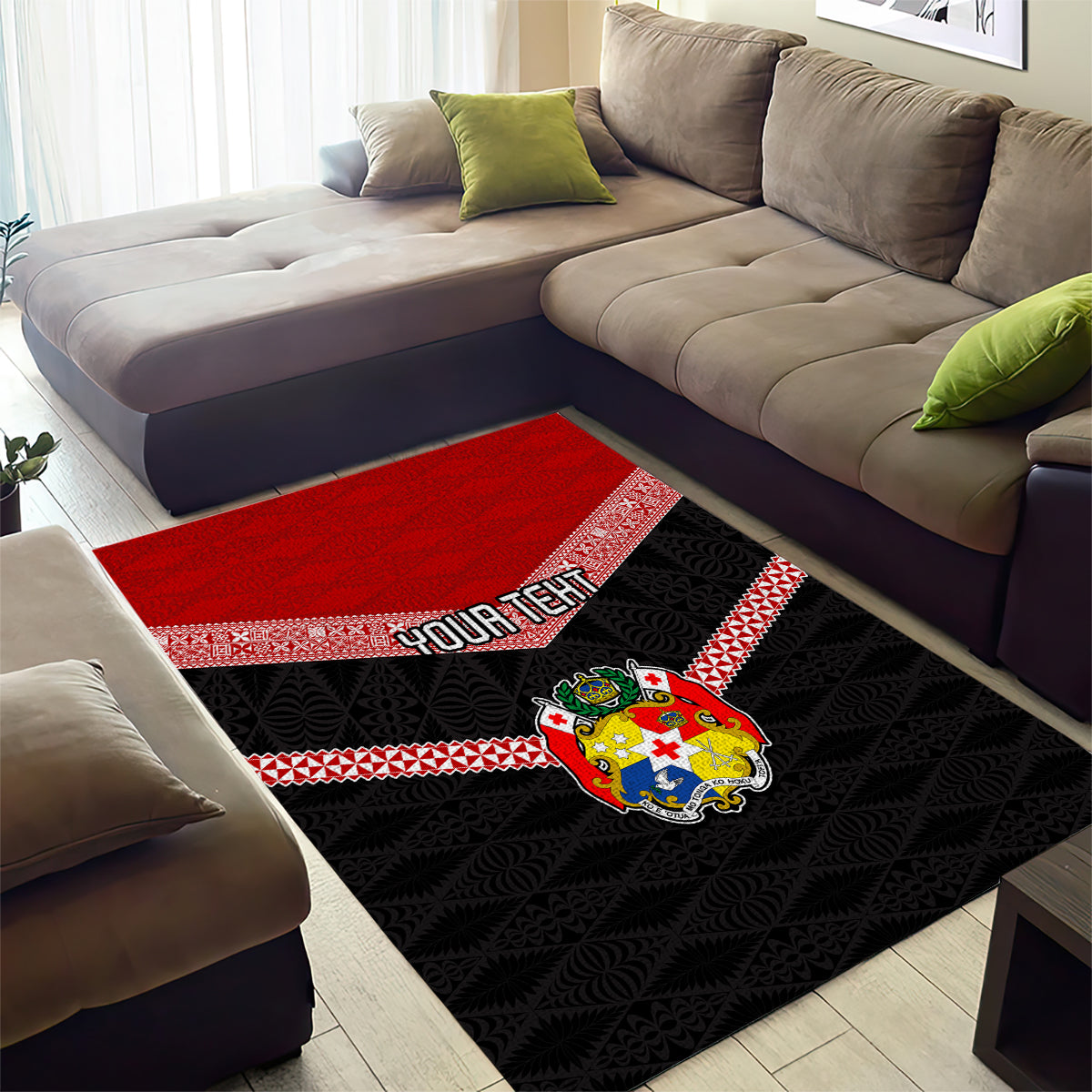 Personalised Tonga Area Rug Tonga Coat of Arms with Seamless Tapa Ngatu Pattern LT03 - Polynesian Pride