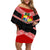 Personalised Tonga Off Shoulder Short Dress Tonga Coat of Arms with Seamless Tapa Ngatu Pattern LT03 Women Black - Polynesian Pride