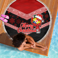 Tonga Christmas Beach Blanket Tongan Coat of Arms Santa With Ngatu Pattern Christmas Red Style LT03 - Wonder Print Shop