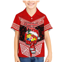 Tonga Christmas Family Matching Mermaid Dress and Hawaiian Shirt Tongan Coat of Arms Santa With Ngatu Pattern Christmas Red Style LT03 Son's Shirt Red - Polynesian Pride