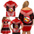 Tonga Christmas Family Matching Off Shoulder Short Dress and Hawaiian Shirt Tongan Coat of Arms Santa With Ngatu Pattern Christmas Red Style LT03 - Polynesian Pride