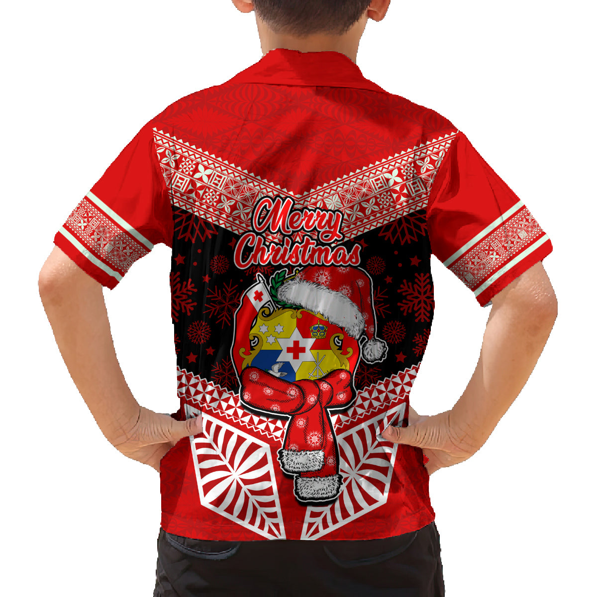 Tonga Christmas Family Matching Summer Maxi Dress and Hawaiian Shirt Tongan Coat of Arms Santa With Ngatu Pattern Christmas Red Style LT03 - Polynesian Pride