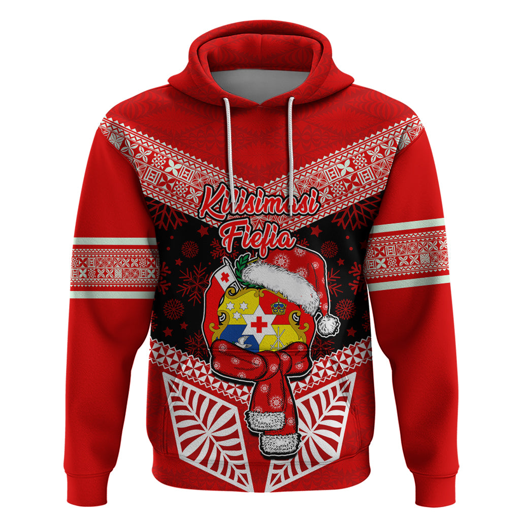 Tonga Christmas Hoodie Tongan Coat of Arms Santa With Ngatu Pattern Christmas Red Style LT03 Red - Polynesian Pride