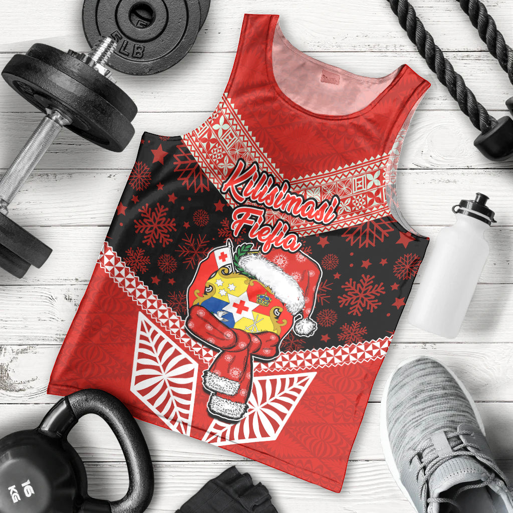 Tonga Christmas Men Tank Top Tongan Coat of Arms Santa With Ngatu Pattern Christmas Red Style LT03 Red - Polynesian Pride