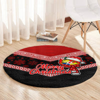 Tonga Christmas Round Carpet Tongan Coat of Arms Santa With Ngatu Pattern Christmas Red Style LT03 - Polynesian Pride