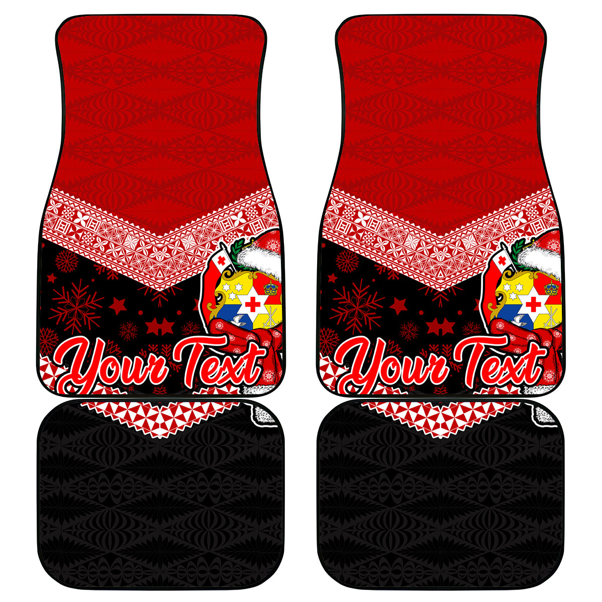 Personalised Tonga Christmas Car Mats Tongan Coat of Arms Santa With Ngatu Pattern Christmas Red Style LT03 Red - Polynesian Pride