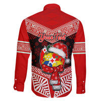 Personalised Tonga Christmas Family Matching Long Sleeve Bodycon Dress and Hawaiian Shirt Tongan Coat of Arms Santa With Ngatu Pattern Christmas Red Style LT03 - Polynesian Pride