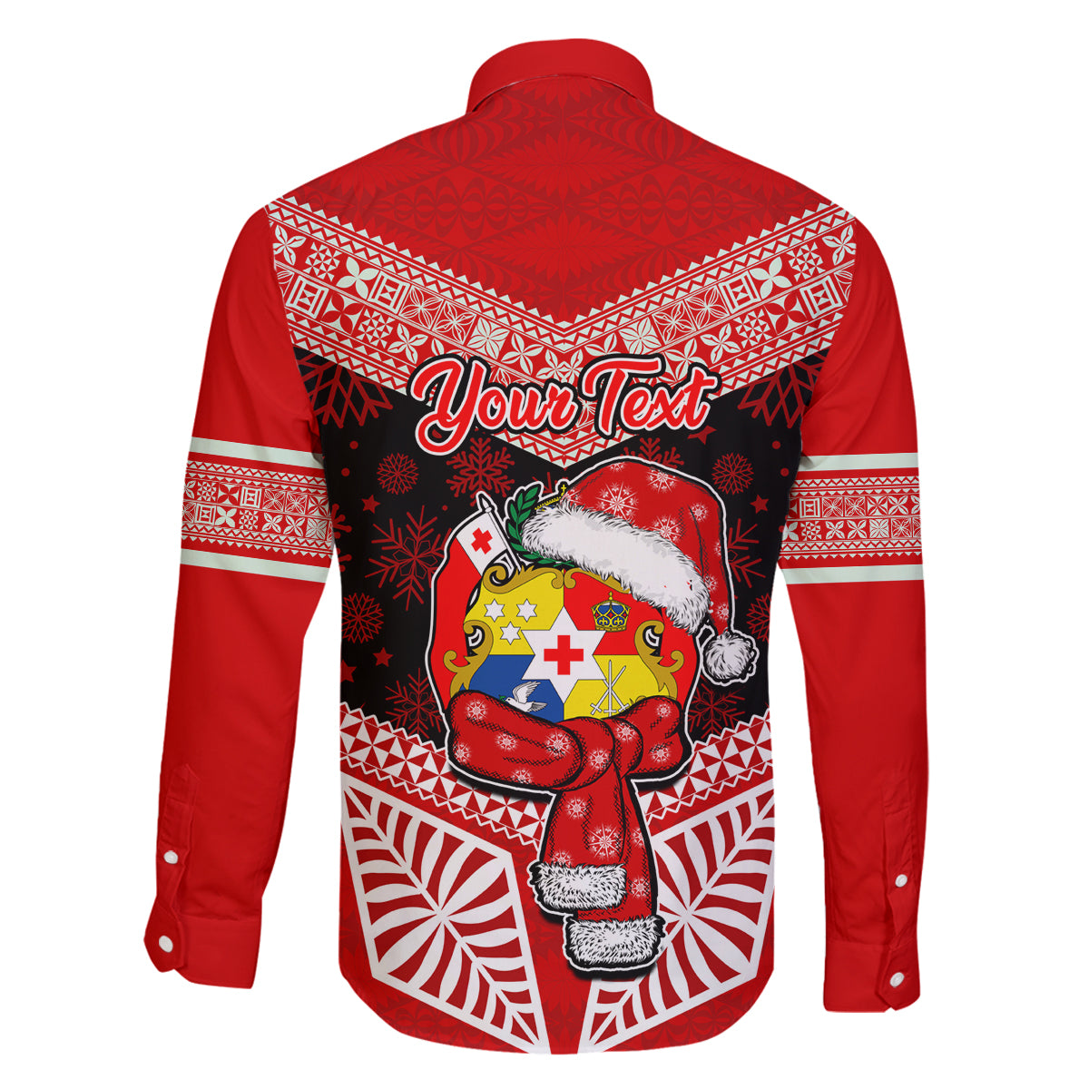 Personalised Tonga Christmas Family Matching Mermaid Dress and Hawaiian Shirt Tongan Coat of Arms Santa With Ngatu Pattern Christmas Red Style LT03 - Polynesian Pride