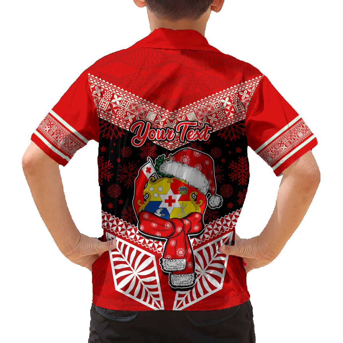 Personalised Tonga Christmas Family Matching Off Shoulder Maxi Dress and Hawaiian Shirt Tongan Coat of Arms Santa With Ngatu Pattern Christmas Red Style LT03 - Polynesian Pride