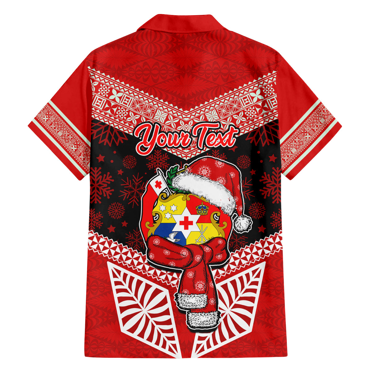 Personalised Tonga Christmas Family Matching Off Shoulder Short Dress and Hawaiian Shirt Tongan Coat of Arms Santa With Ngatu Pattern Christmas Red Style LT03 - Polynesian Pride