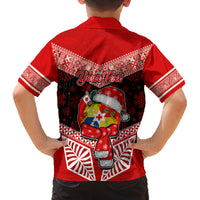 Personalised Tonga Christmas Family Matching Tank Maxi Dress and Hawaiian Shirt Tongan Coat of Arms Santa With Ngatu Pattern Christmas Red Style LT03 - Polynesian Pride