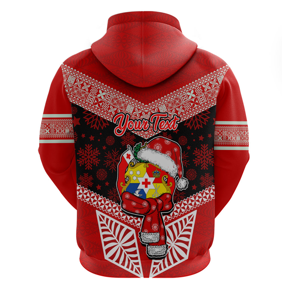 Personalised Tonga Christmas Hoodie Tongan Coat of Arms Santa With Ngatu Pattern Christmas Red Style LT03 - Polynesian Pride