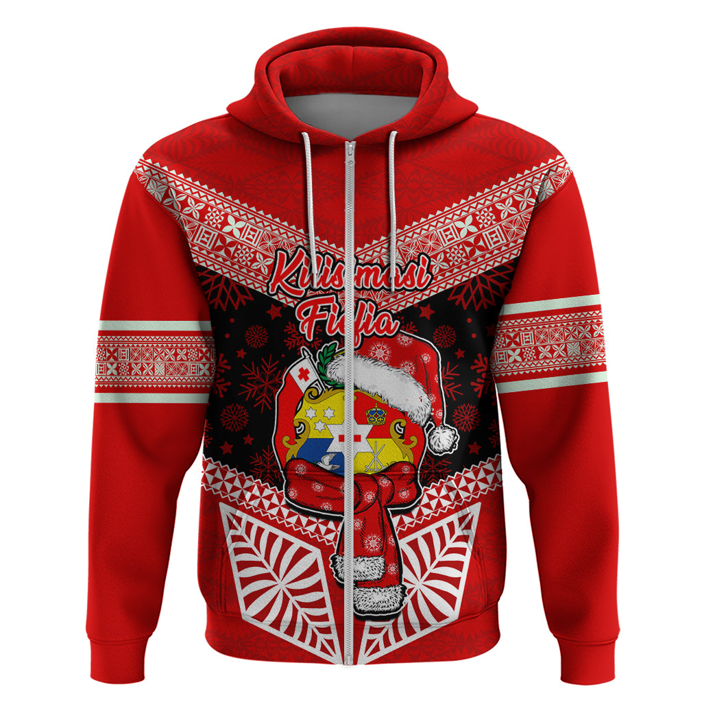 Personalised Tonga Christmas Hoodie Tongan Coat of Arms Santa With Ngatu Pattern Christmas Red Style LT03 - Polynesian Pride