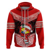 Personalised Tonga Christmas Hoodie Tongan Coat of Arms Santa With Ngatu Pattern Christmas Red Style LT03 - Polynesian Pride