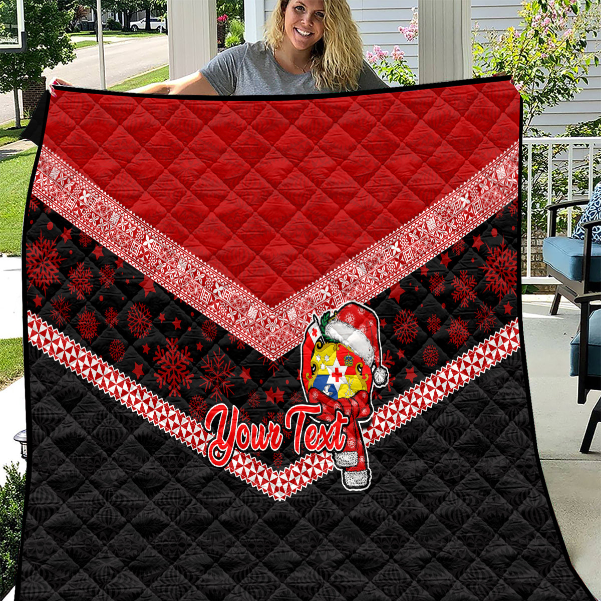 Personalised Tonga Christmas Quilt Tongan Coat of Arms Santa With Ngatu Pattern Christmas Red Style LT03 Red - Polynesian Pride