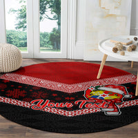 Personalised Tonga Christmas Round Carpet Tongan Coat of Arms Santa With Ngatu Pattern Christmas Red Style LT03 - Polynesian Pride