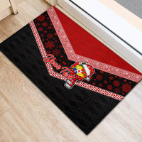 Personalised Tonga Christmas Rubber Doormat Tongan Coat of Arms Santa With Ngatu Pattern Christmas Red Style LT03 - Polynesian Pride