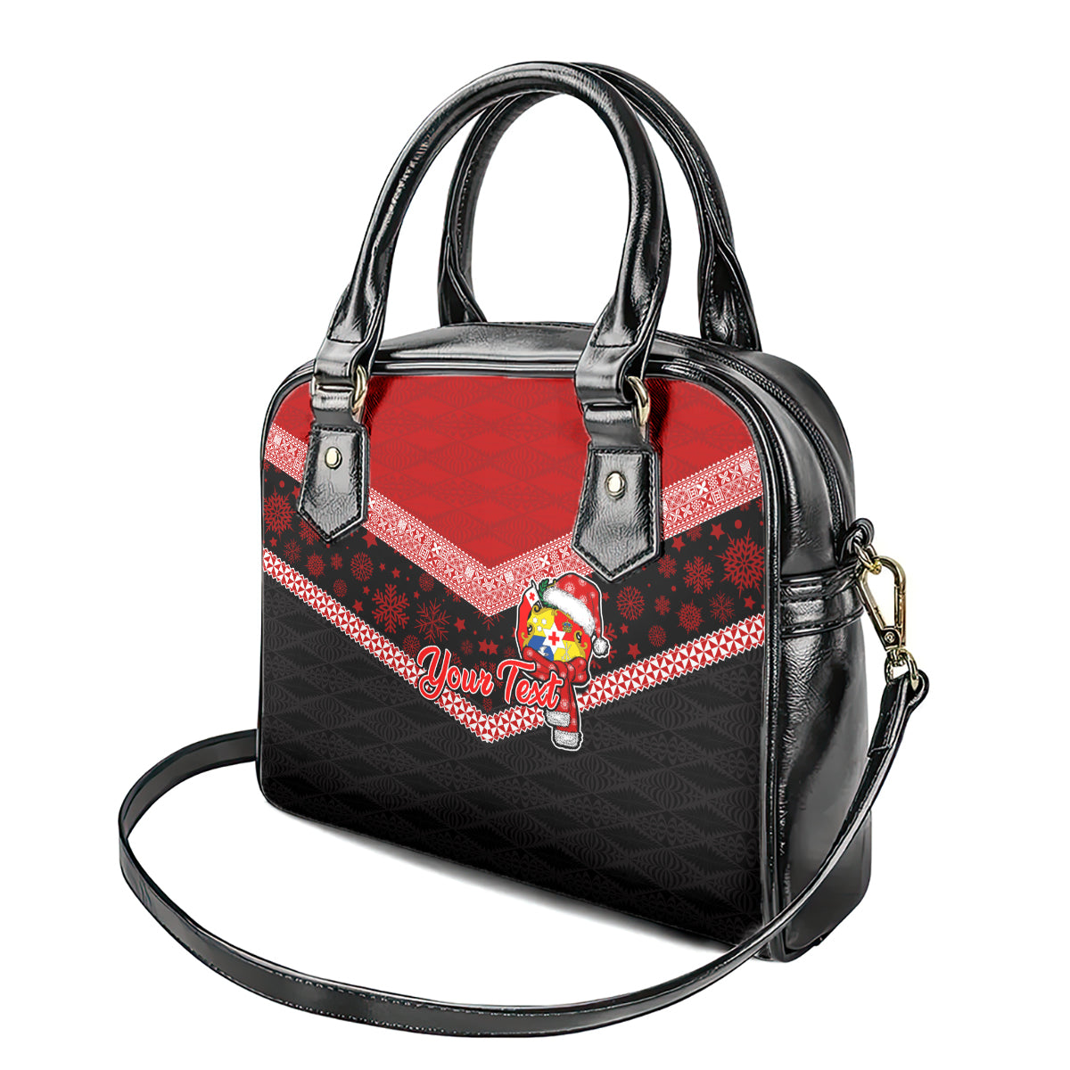 Personalised Tonga Christmas Shoulder Handbag Tongan Coat of Arms Santa With Ngatu Pattern Christmas Red Style LT03 - Polynesian Pride