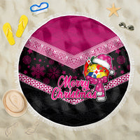 Tonga Christmas Beach Blanket Tongan Coat of Arms Santa With Ngatu Pattern Christmas Pink Style LT03 One Size 150cm Pink - Wonder Print Shop