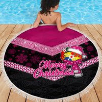 Tonga Christmas Beach Blanket Tongan Coat of Arms Santa With Ngatu Pattern Christmas Pink Style LT03 - Wonder Print Shop