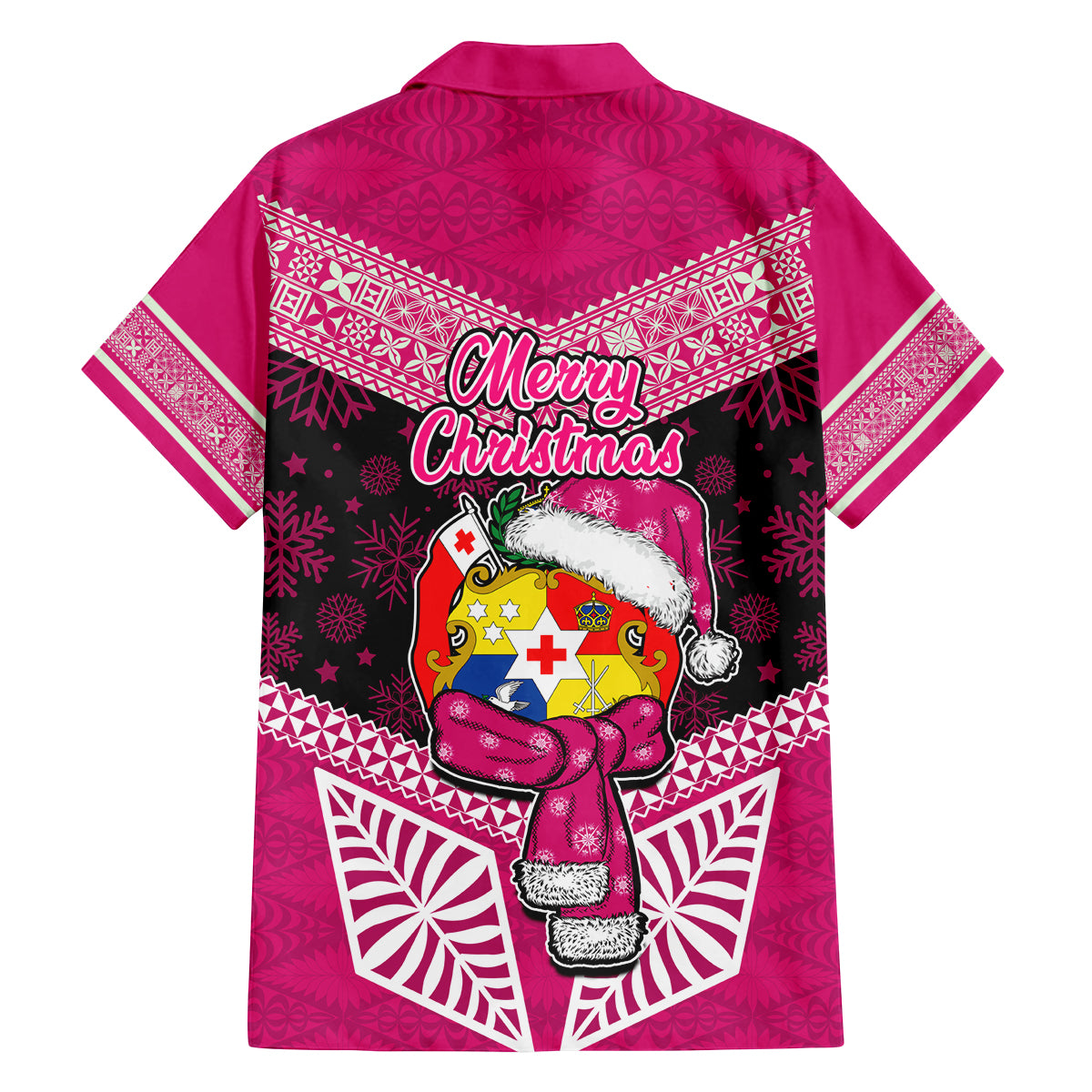Tonga Christmas Family Matching Long Sleeve Bodycon Dress and Hawaiian Shirt Tongan Coat of Arms Santa With Ngatu Pattern Christmas Pink Style LT03 - Polynesian Pride
